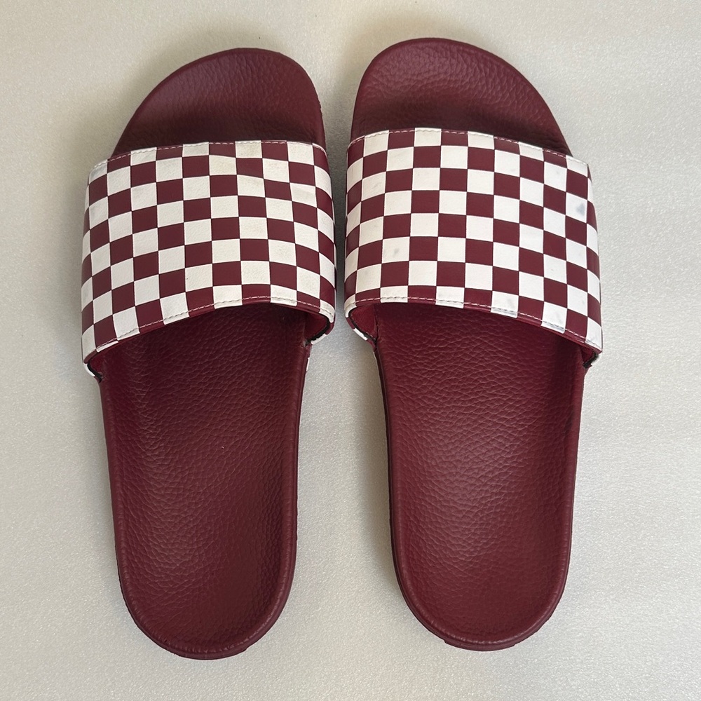Vans Burgundy and White Checkered Slide Sandals - Picture 5 of 7
